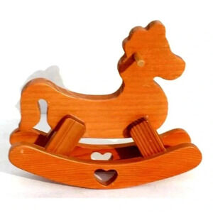 Vtg Robert Raikes Nursery Miniature Rocking Horse Bear Brown Wooden Furniture